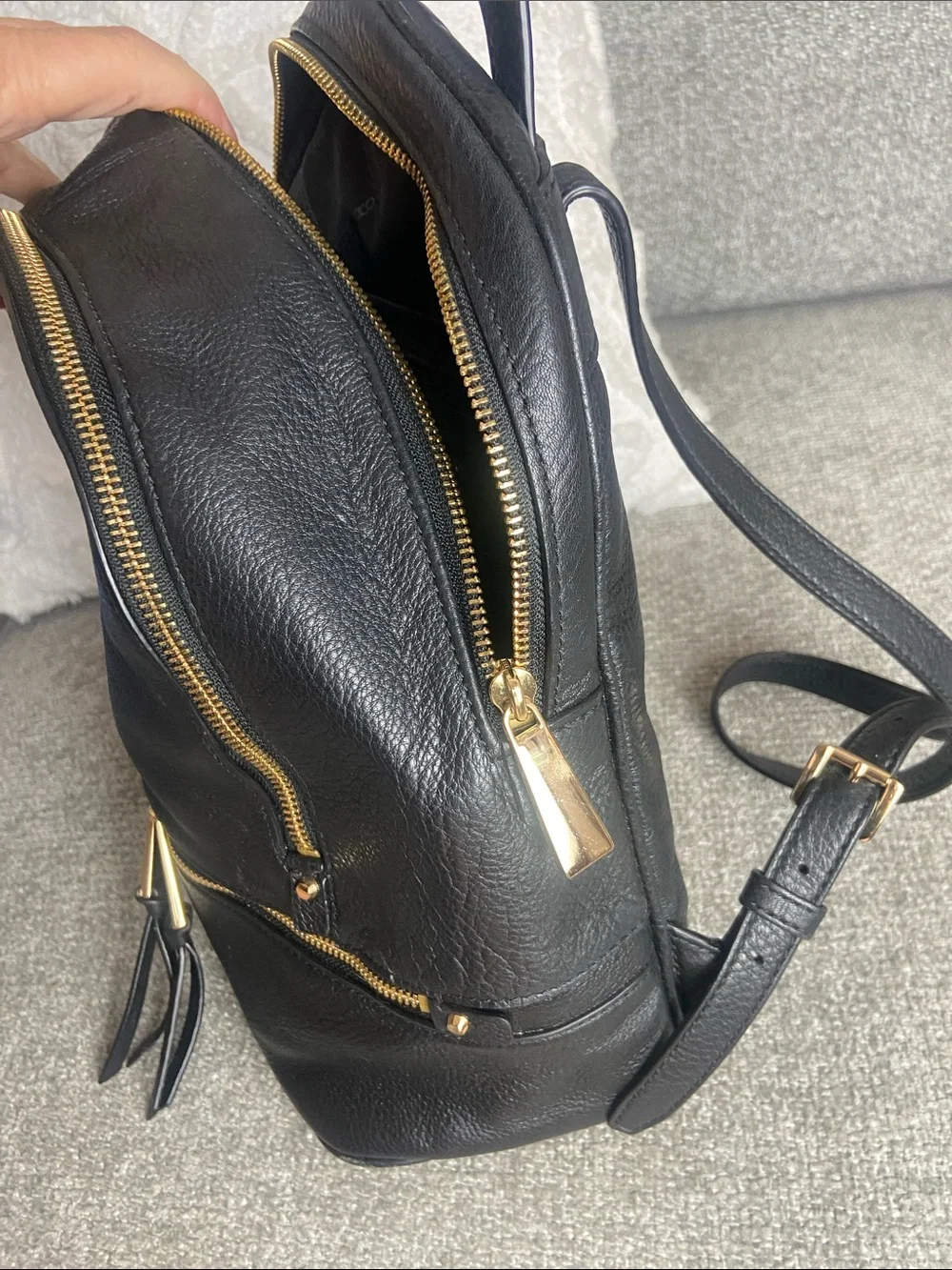 Michael Kors Black Pebbled Leather Backpack with Gold Hardware Accents